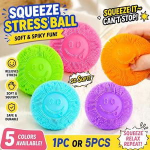 5 Colors TPR Soft Spiky Smiley Face Stress Ball 1 Pack/5 Pack Super Soft Squeezable Rebound Squishy Non-Toxic Sensory Toy Fidget Toy for Kids Adults