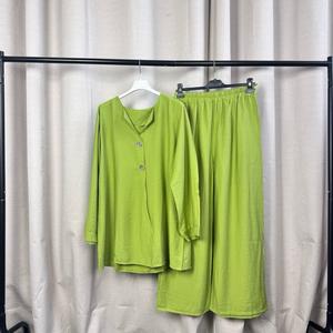 2 button linen v neck set- FBS 243 Womenswear