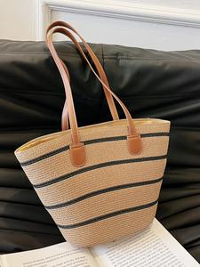 Women's Fashionable Straw Bag, Simple Large Capacity Shoulder Bag for Daily Used, Casual Trendy Versatile High-quality Daily Commuting Bag, Girl Fashionable Shopping Bag