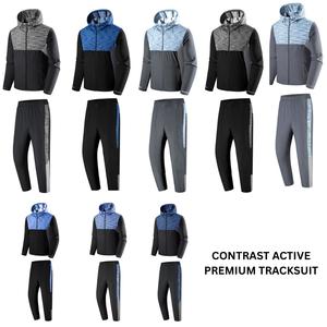 Mens Clovu Contrast Active Tracksuit Breathable Premium Fabric Bottom Matching Full Zip Hoodie