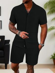 Men's Solid Short Sleeve Top & Shorts Set, Regular Fit Casual Top & Shorts, Men's Summer Clothes, Sets for Men Clothing