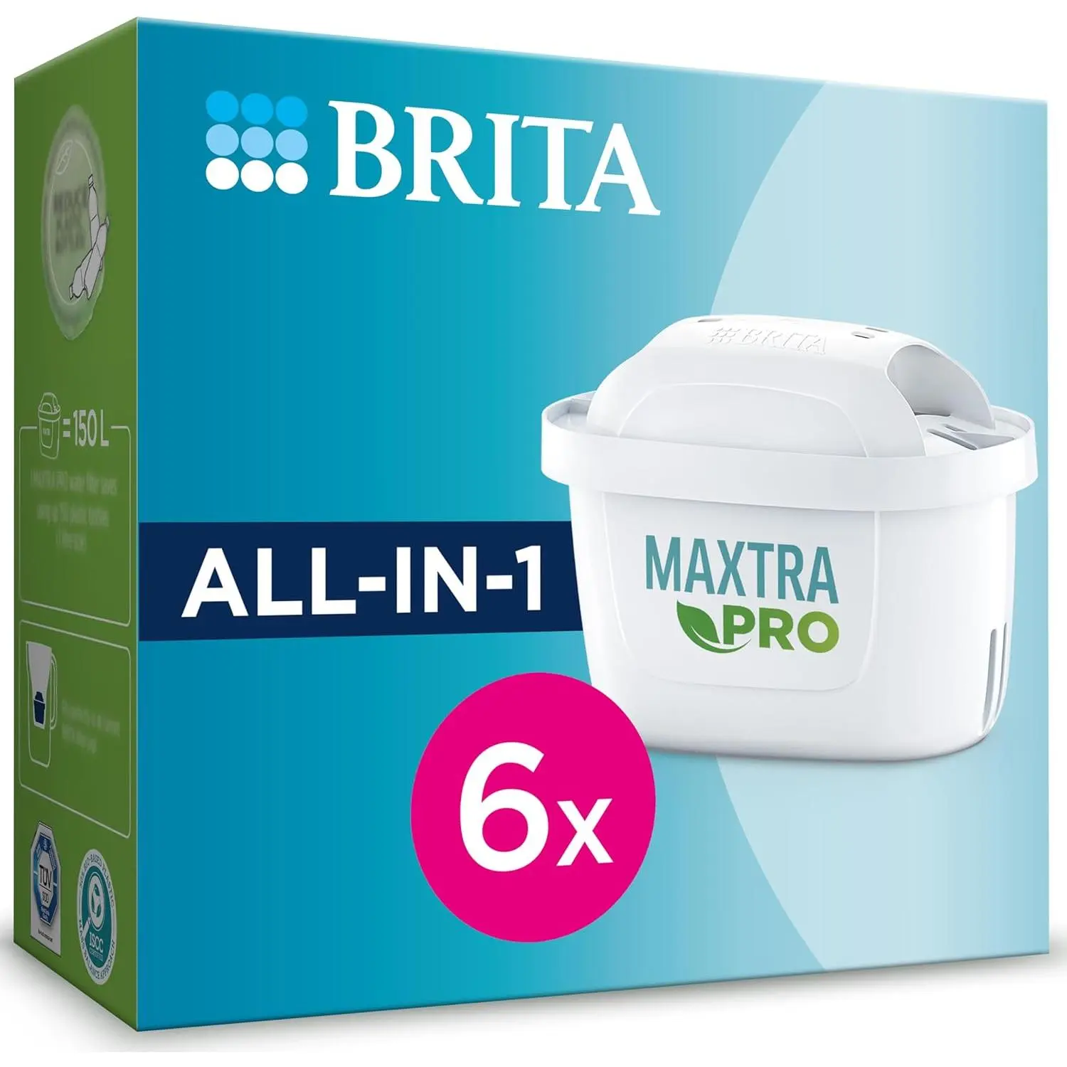 BRITA MAXTRA PRO All-in-1 Water Filter Cartridge 6 Pack (New) - Original BRITA Refill reducing impurities, Chlorine, PFAS, pesticides and limescale for tap Water with Better Taste (Packing May Vary)
