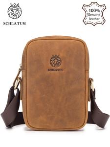 Men's Vintage Style Cowhide Crossbody Bag, Casual Mini Zipper Shoulder Bag for Work & Daily Used, Retro Style Bag for Men
