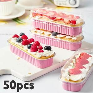50pcs Aluminum Foil Baking Boxes with Lids, Bakeware, 3 Colors Available | Perfect for Cakes, Desserts & Everyday Baking!