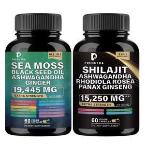 Seamoss Black seed oil Ginger+ Shilajit Ashwagandha root extract (pack of 2) Manuka Honey and Mo16 in 1 Dietary Supplements, 60+ 60  Vegetarian Capsules 4000 mg + 9000 mg Bundle - 2 months supply Edible Fitness Healthcare Natural Vitamin