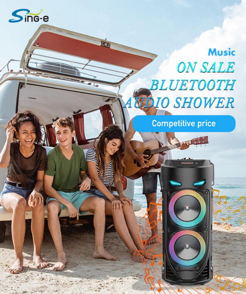 Portable Bluetooth 5.0 Party Speaker with Sub Woofer Heavy Bass Sound System MIC LED Lighting USB FM Radio Karaoke Input Adjustable Strap for Outdoor Use TWS Function UK Seller Fast Delivery Card Audio - Stereo, Cable Smartphone Colorful Remote Control