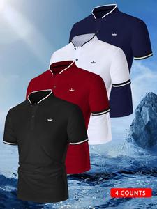 Men's Patchwork Geometric Print Shortsleeve Polo Shirt, Regular Fit Casual Short Sleeve Top for Summer, Men's Clothes for Daily Wear, Menswear