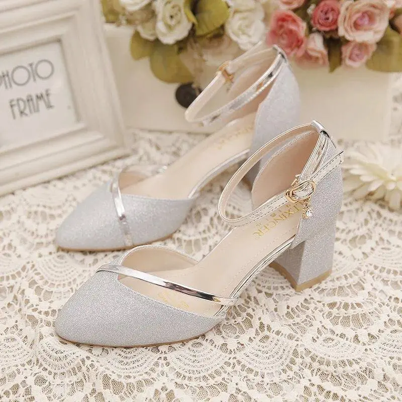 Summer new mid-heel temperament women's shoes thick heel open toe suede sexy one-line buckle sandals Roman shoe tide high sandals  for  women women  heels