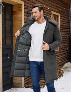 Mens Winter Coats Long Puffer Jackets with Detachable Hood Adjustable Straps Warm Padded Quilted Jacket Zip up Parka Outerwear