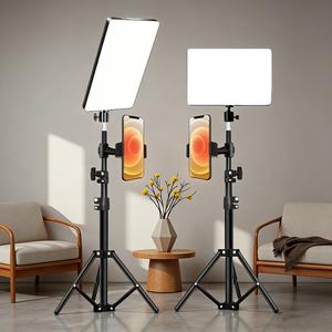 10 Inch Selfie Square Photographic Fill Light with 43 Inch Flexible Tripod Stand, Independent Phone Holder, Adjustable Three-Color LED Lamp
