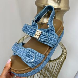 VIRGO BOUTIQUEmatilda - Tweed Double Adjustable Buckle Flatform Sandle Shoe