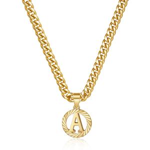 KissYan Gold  Letter Pendant for Women, 14K Gold Plated Round  Initial Necklace  Hollow Capital Monogram 5mm Cuban Chain Necklace Alhpabets From A-Z Dainty Jewelry  For Women Men For Birthday Valentine's Day Gift