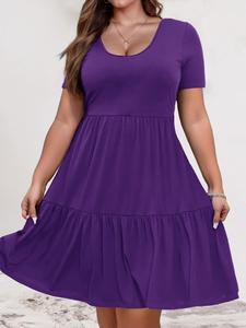 【Plus Size】 Solid Color Tee Dress, Casual Short Sleeve Dress for Summer, Women's Plus Clothing for Daily Wear, Plus Size Dresses, Dress Hide Tummy