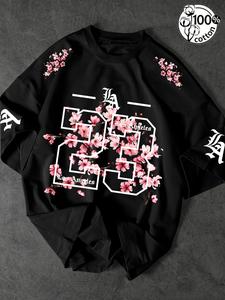 Unisex 100% Cotton Los Angeles 23 Gothic Cherry Blossom Print Oversized T-Shirt | Y2K Streetwear Top