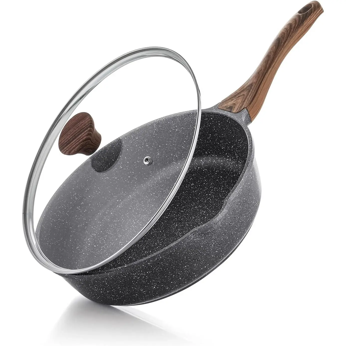 Nonstick Deep Frying Pan Skillet, 26 cm/4 Litre Frying Pan with Lid, Stay-Cool Handle, Chef Pan Healthy Stone Cookware Cooking Pan, Induction Compatible, PFOA Free