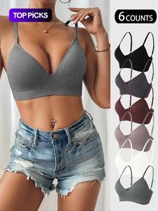 Women's Solid Wireless Bralette, Adjustable Strap Push Up Bra, Soft Comfortable Breathable Lingerie for Daily Wear, Breathable Comfy Bra, Adjustable Bras, Everyday Bras