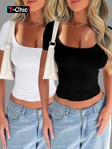 Women's Solid Color Crop Tee, Casual Short Sleeve T-shirt for Summer, Ladies Clothes for Daily Wear
