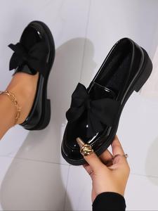 Women's Fashionable Bowknot Design Black Loafers, Casual Comfortable Flat Shoes for Daily Wear, Lightweight Breathable Shoes for Women & Girls Coquette Shoes, Office Shoes, Footwear