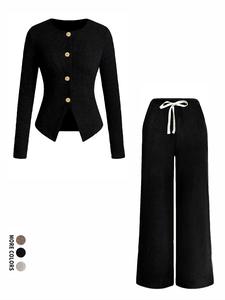Women's Striped Knit Sweater, Button Front, High Waist Long Sleeves, Casual & Elegant Design for All Seasons