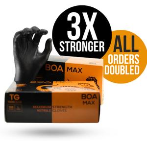 BOA MAX by Tough Glove - BOX OF 100 Gloves - Strongest Black Disposable Nitrile Gloves - 3x Thicker than regular gloves,  Latex & Powder Free, Fully Textured better grip,  Smart Phone Friendly, Cleaning