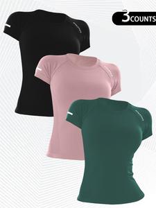 Women's Letter Print Raglan Sleeve Sports Tee, Breathable Quick Drying Round Neck Short Sleeve T-shirt for Yoga Gym Workout Running, Ladies Sportswear for All Seasons, Compression T-shirt
