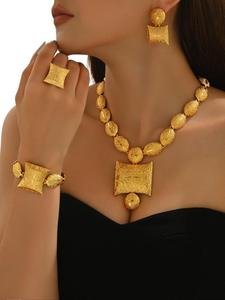 Middle Eastern Five-Piece Glamorous Wedding Jewelry Set for Women, Includes Necklace Bracelet Ring Earrings, Ideal for Celebrations and Formal Events, Glamour Set