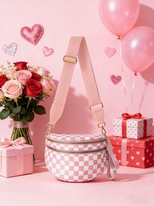 Valentine's Day Plaid Waist Pack, Checkered Bum Bag, Multi-Layer Wide Shoulder Strap, Casual Fashion Commuter Crossbody Bag, Crossbody Fanny Pack, Zipper Fanny Pack