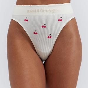 Ribbed seamless cherry embroidered briefs