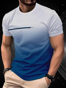 Men's Regular Fit Ombre Print Round Neck Tee, Casual Short Sleeve Crew Neck T-shirt for Daily Wear, Fashion Men's Top for All Seasons,  Summer Clothes