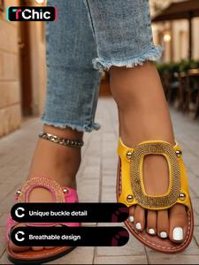 Women's Fashionable Random Color PU Leather Slides, Casual Comfortable Breathable Slides for Summer, Female All-match Round Toe Sandals for Daily Wear, Walking Shoes