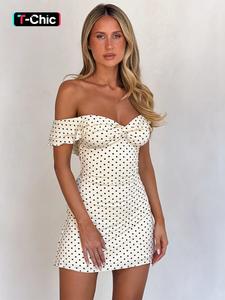 Women Summer Short Sleeve Party Club Evening Beach Vacation Casual Elegant Dresses Polka Dot Mini Dress