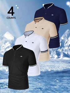 Men's Regular Fit Striped & Letter Print Polo Shirt, Casual Short Sleeve Top for Summer, Fashion Men's Clothes for Daily Wear, Tropical