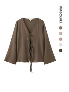 Women's Lightweight Linen Tie-Front Long Sleeve Top, Casual Summer Fashion, Breathable & Comfortable Design, Perfect for Daily Wear