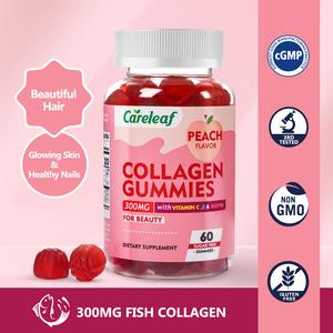 Careleaf Sugar Free Collagen Gummies with Vitamin C Vitamin E Support Natural Collagen Production, Healthy Hair, Nails and Bones,Peach Flavor,60 Gummies for 30 Days Supply