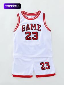 Two-piece Set Boy's Basketball Jersey Set, Contrast Binding Sleeveless Jersey Shirt & Shorts, Boys' Clothing, Summer Clothes for Kids Outdoor Sports, Clothing, Sleeveless Jerseys Boys