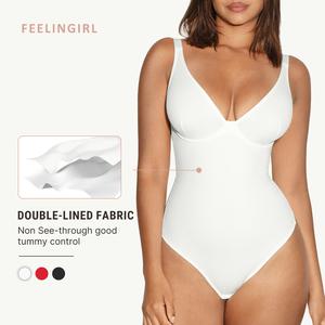 FeelinGirl Women V Neck Bodysuit Thong Shapewear Basic Fabric Fashion Womenswear Sexy Comfort Adjustable Dress