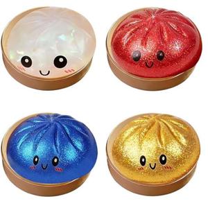 4-Piece Glitter Dumpling Soft Set, Colorful Sensory Stress Relief Collection, Fun Squeeze Bounce Toy, Party Gift and Collectible