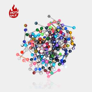14G 100PCS Colorful Tongue Ring Ball Colorful Acrylic Tongue Gauge Piercing Barbells(Random Colors) Daily Use