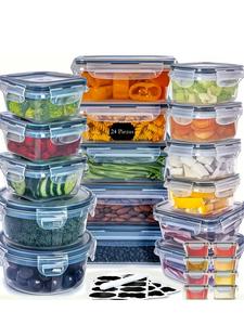 12/24pcs Food storage boxes with easy-pull sealed LIDS plastic cans for kitchen and tableware storage, refrigerator fresh keeping storage boxes, special sealed bento boxes for preparing meals during festivals and holidays, with labels and markers included