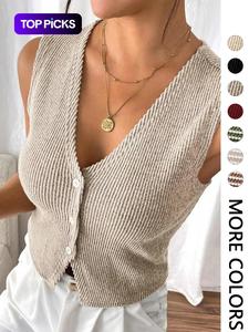 Women's Solid Color V Neck  Vest, Casual Sleeveless Top for Daily Wear, Ladies Clothes for All Seasons