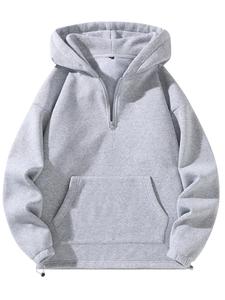 Men's Regular Fit Solid Half Zip Hoodie, Casual Long Sleeve Hooded Sweatshirt for Daily Wear, Men's Clothes for All Seasons, Tops