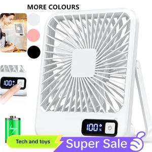 USB Rechargeable Desktop Fan, Portable Fan with Digital Display, Ultra-quiet 180° Tilt Folding Table Fan with 5 Speed, Standing Cooling Fan, Household Appliances for Home & Office, Travel Fan