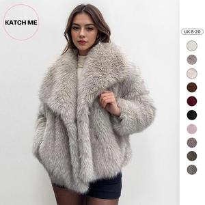 Katch Me Look Women's Luxurious Oversize Solid Color Wide Lapel Snap Closure Fuzzy Thermal Outerwear, Fall & Winter Long Sleeve Outerwear, Faux Fur Outfit