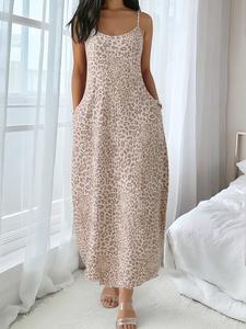 2026 Summer Bestseller! Leopard Loose Flowy Strap Dress, Conceals Fatigue, Slimming Design with Pockets, Casual Home & Wear