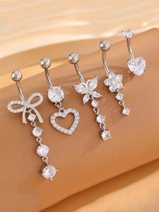 Women's Elegant Heart & Bow & Flower Design Belly Rings, Cute Trendy Belly Piercing Jewelry, Fashion Body Jewelry for Party & Daily Decor