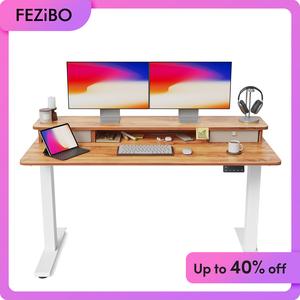 FEZIBO Electric Height Adjustable Standing Desk, with 2 Storage Drawers and Monitor Storage Shelf, 3-Level Smart Hand Controller, Digital Display, Splice Board Desktop