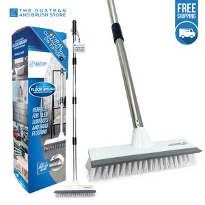 Floor Scrubbing Cleaning Brush with Rubber Squeegee & Metal Handle for Tiles Wood Vinyl Durable Cleaning Tool