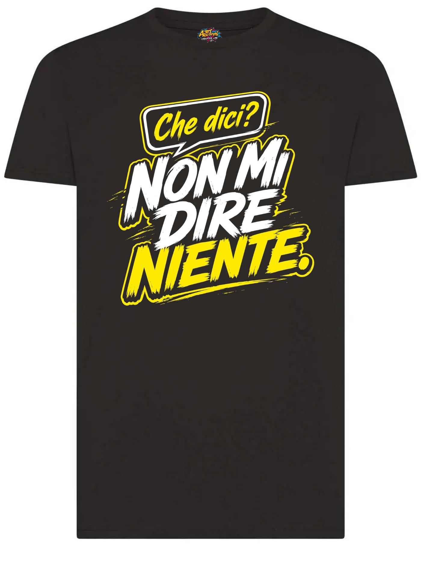 T-Shirt Non Mi Dire Niente Nero con Grafica Pop Bianca e Gialla 100% Cotone Comfort Ideale per Estati e Vacanze