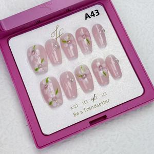 Hand-painted pink peach-blossom cat’s eye short, detachable and press-fitting artificial nails press  nails miffy  nails short  press  nails