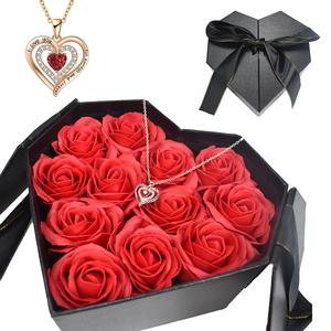 Heart Shaped Box with Rose & Necklace, 1 Count Artificial Rose Flower Gift Box, Gift for Women, Birthday Gift, Anniversary Gift, Wedding Gift, Valentine's Day Gift Idea